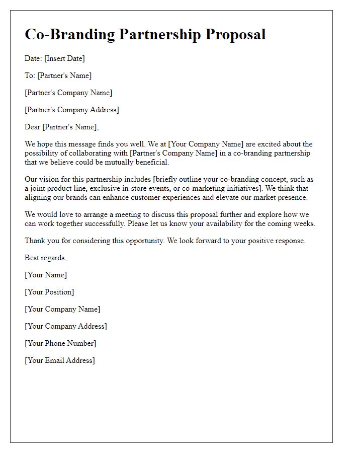 Letter template of retail co-branding partnership suggestion