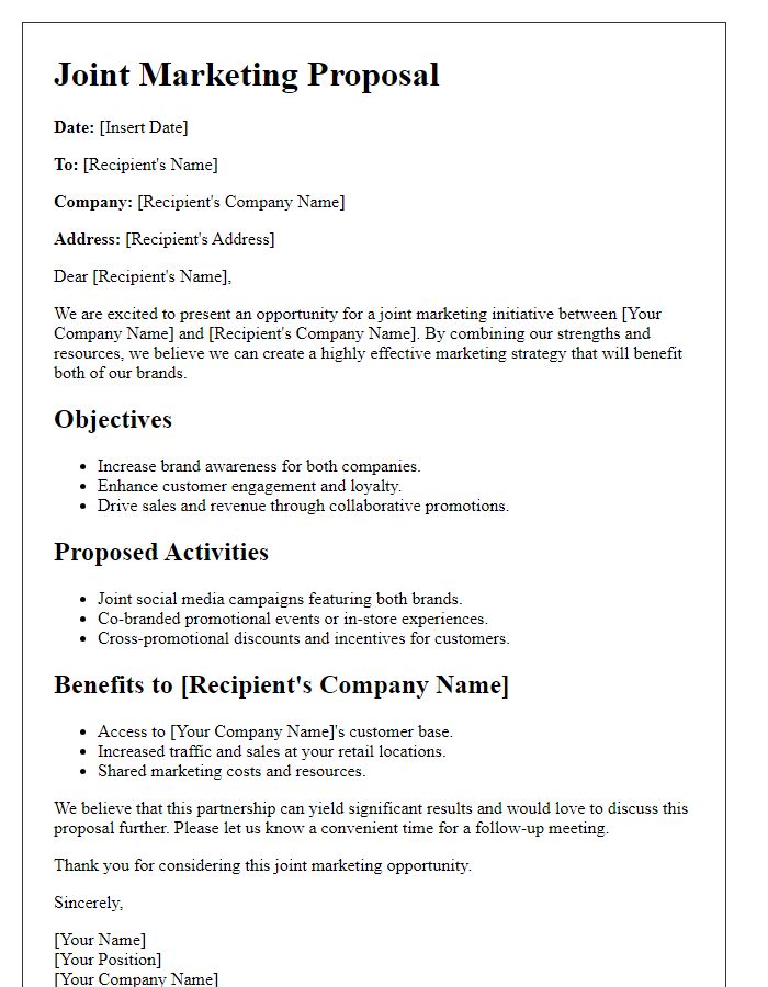 Letter template of retail joint marketing proposal