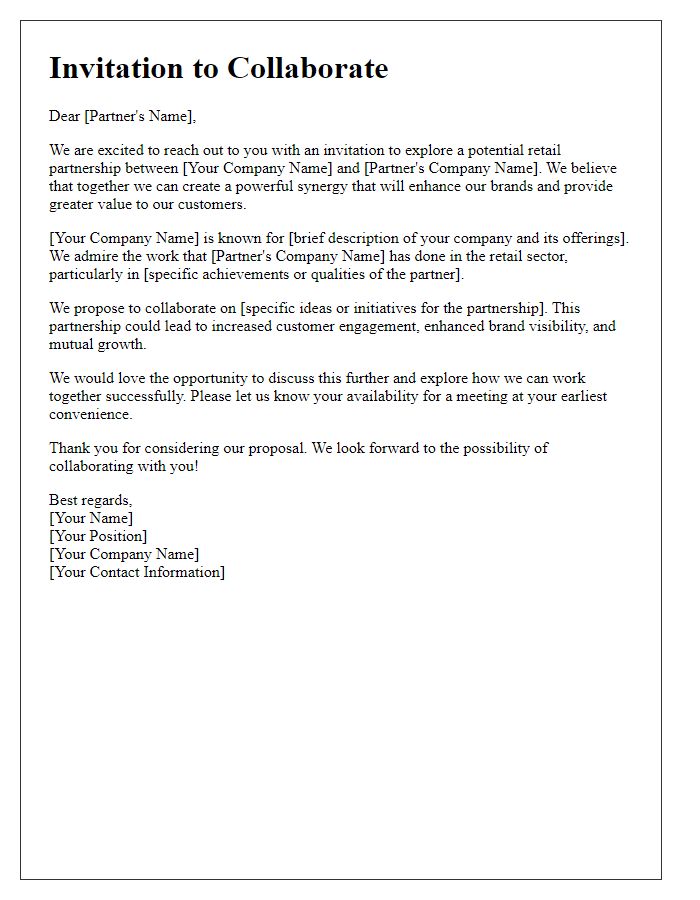 Letter template of retail partnership invitation for collaboration