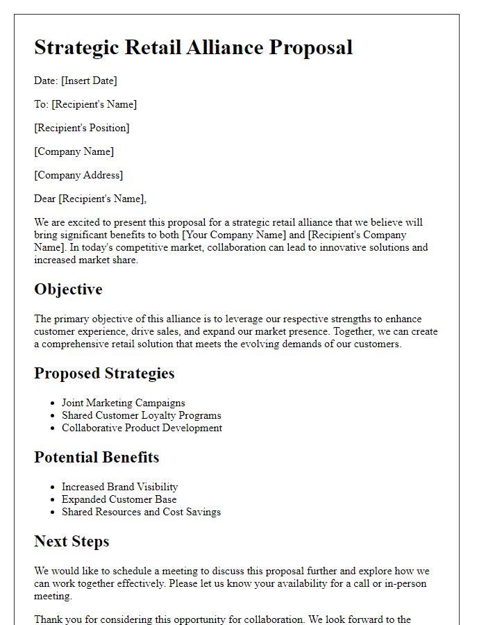 Letter template of strategic retail alliance proposal