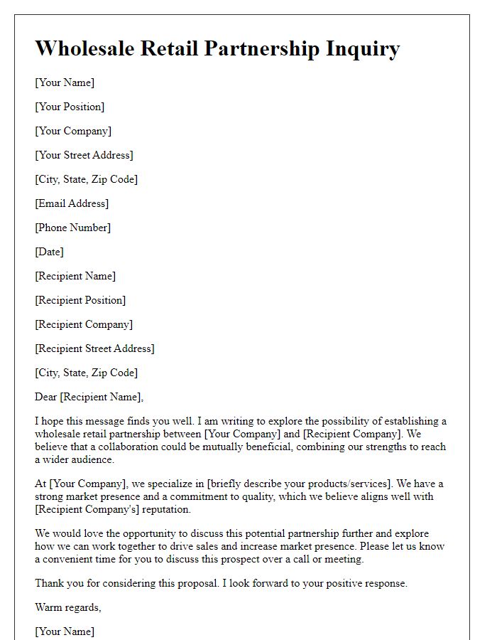 Letter template of wholesale retail partnership inquiry