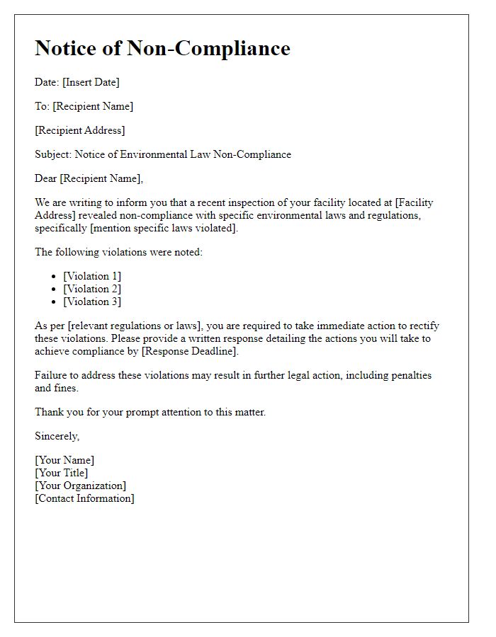 Letter template of notice for environmental law non-compliance