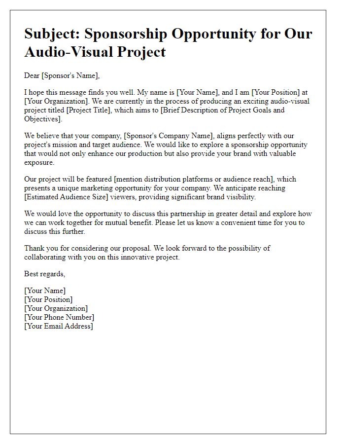 Letter template of an audio-visual project sponsorship inquiry