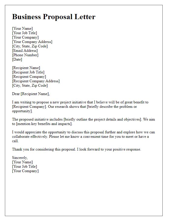 Letter template of business proposal for new project initiative