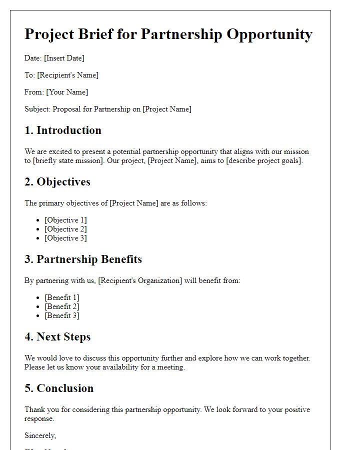 Letter template of project brief for partnership opportunity