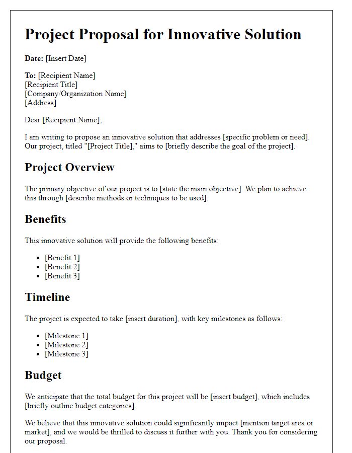 Letter template of project proposal for innovative solution