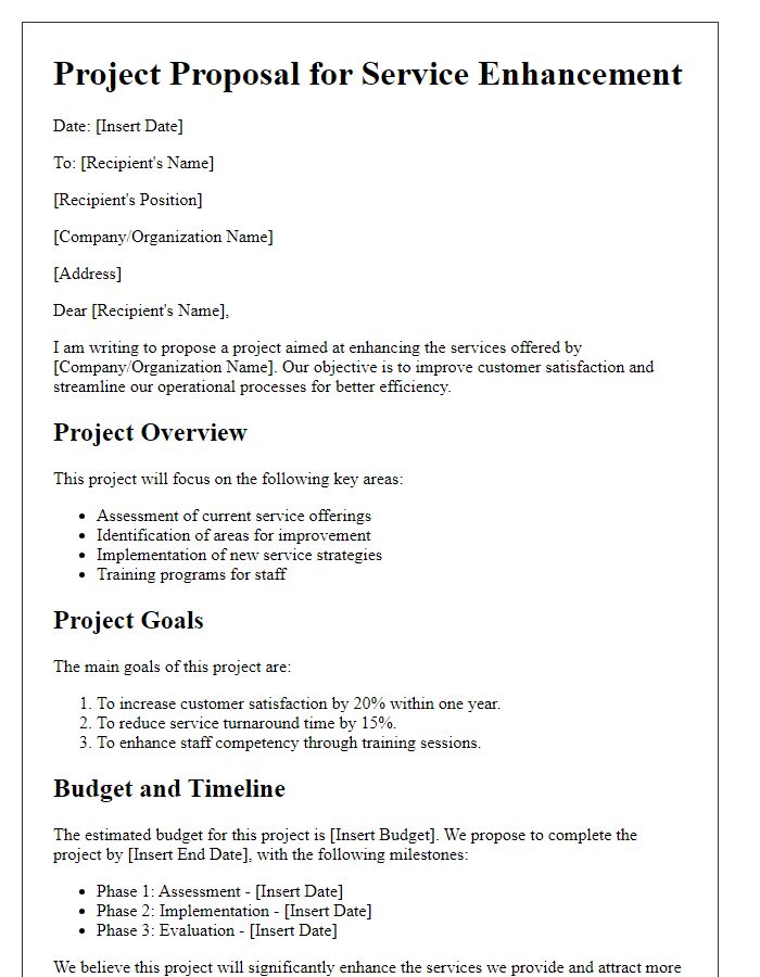 Letter template of project proposal for service enhancement