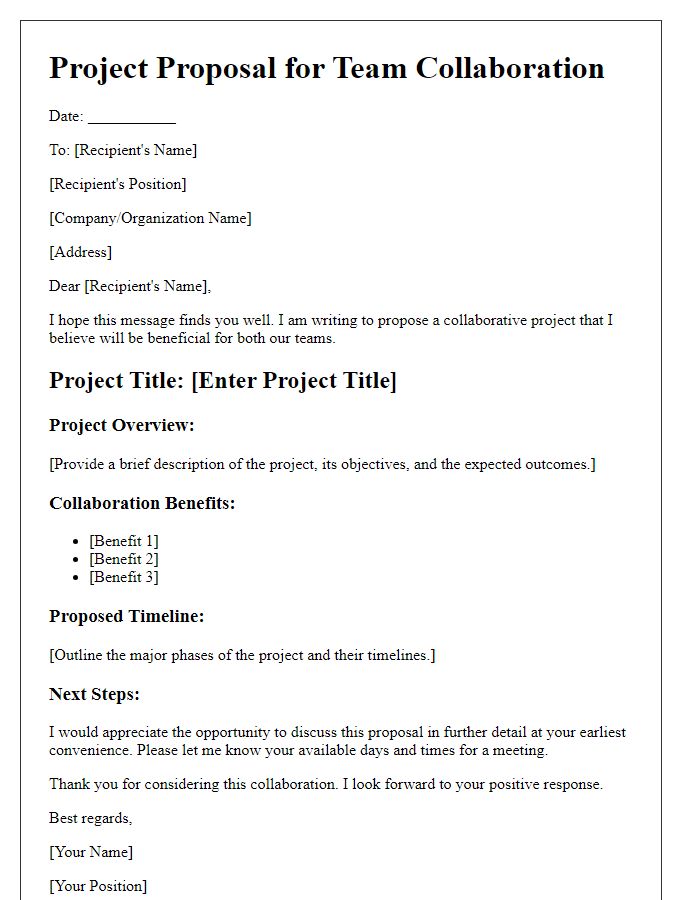 Letter template of project proposal for team collaboration