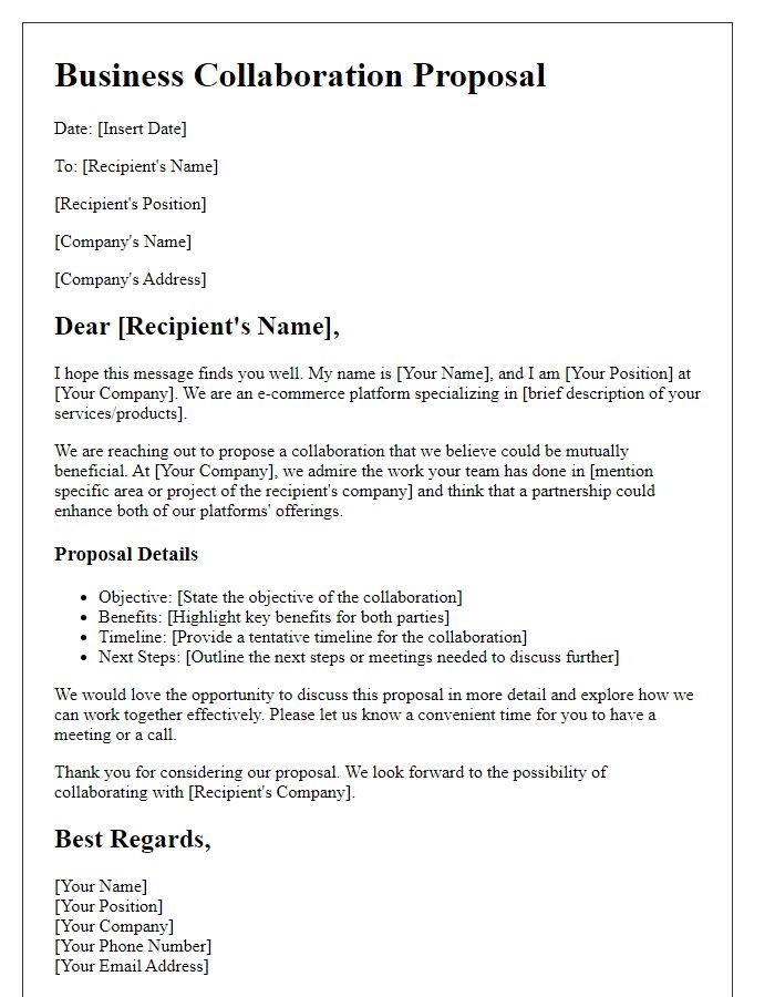 Letter template of business collaboration proposal for e-commerce platform