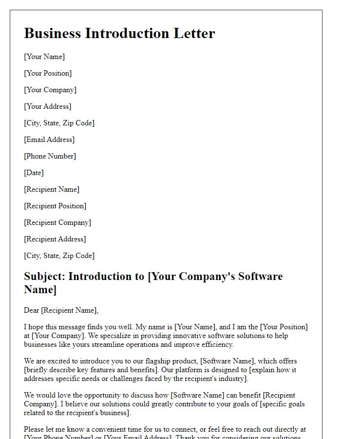 Letter template of business introduction for software as a service (SaaS)