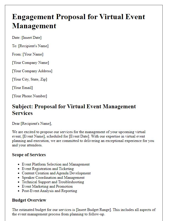 Letter template of engagement proposal for virtual event management