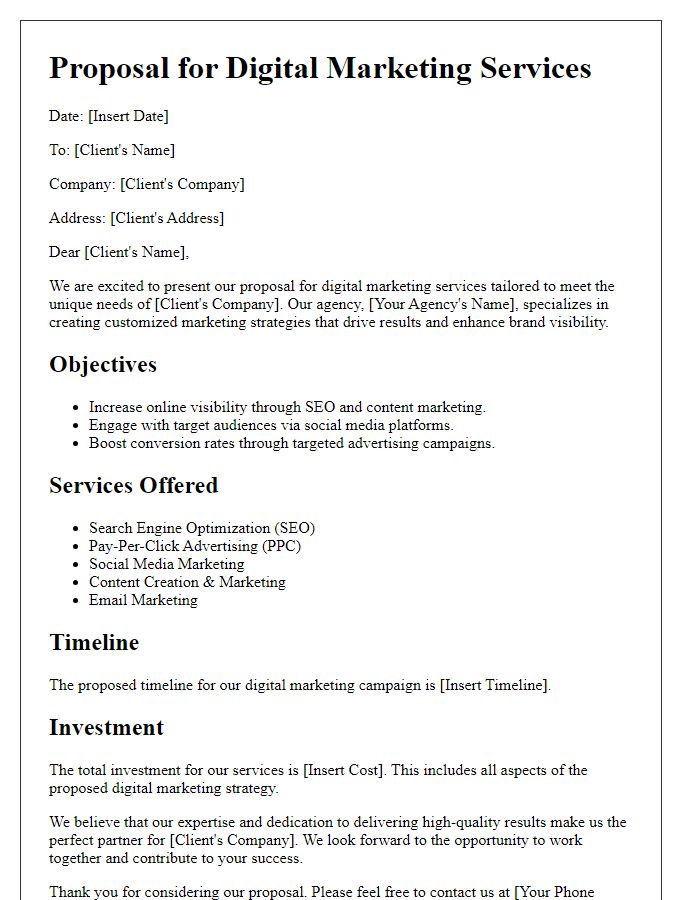 Letter template of proposal for digital marketing agency services