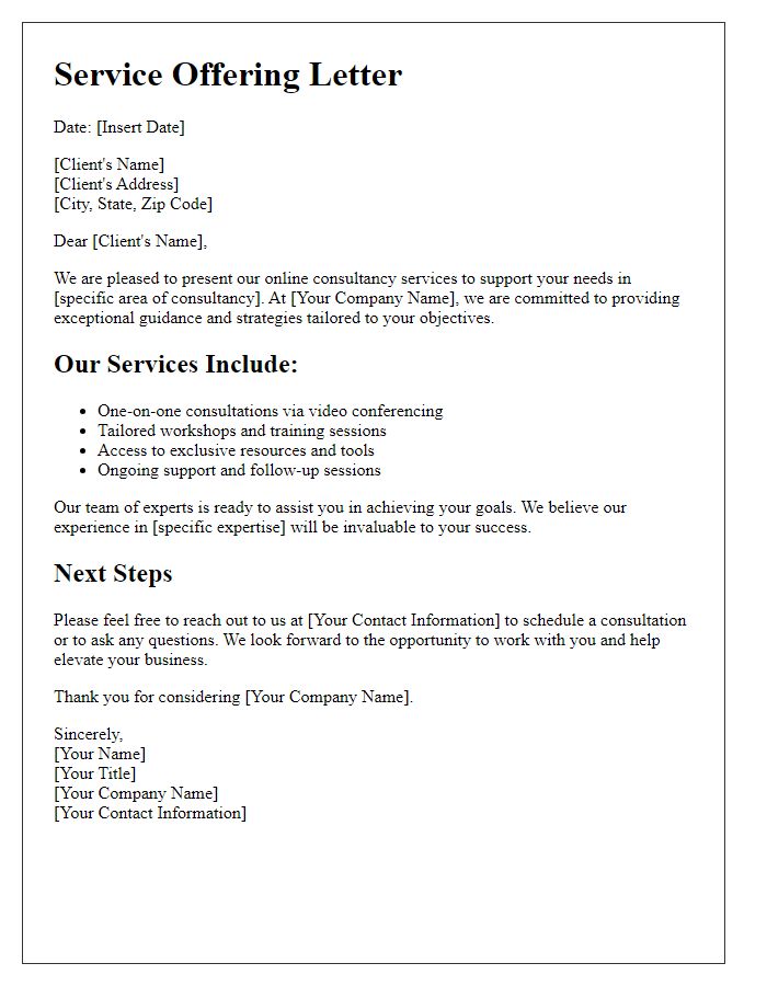 Letter template of service offering for online consultancy