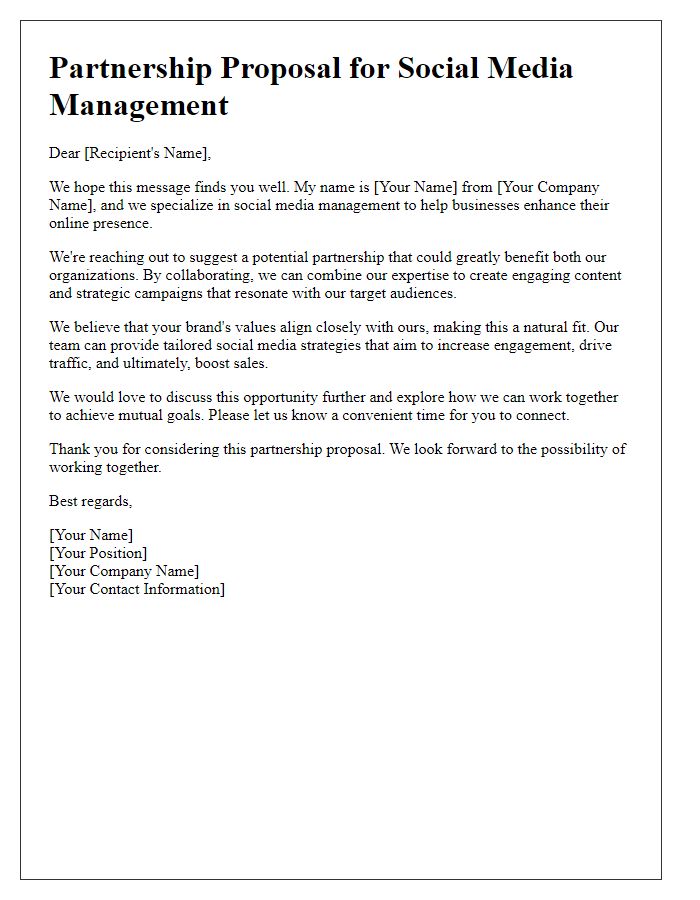 Letter template of suggested partnership for social media management