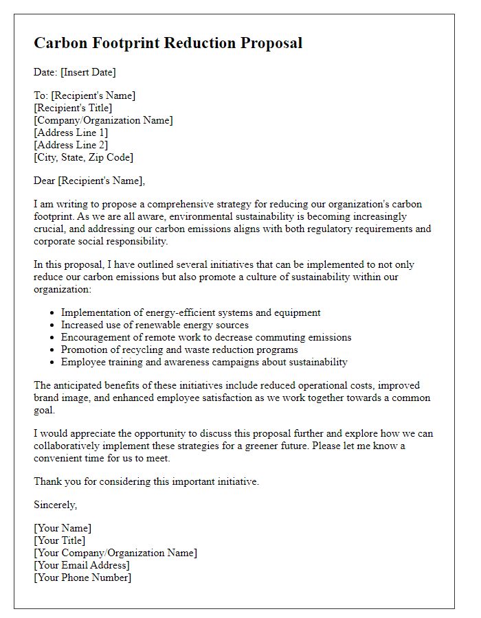 Letter template of carbon footprint reduction proposal