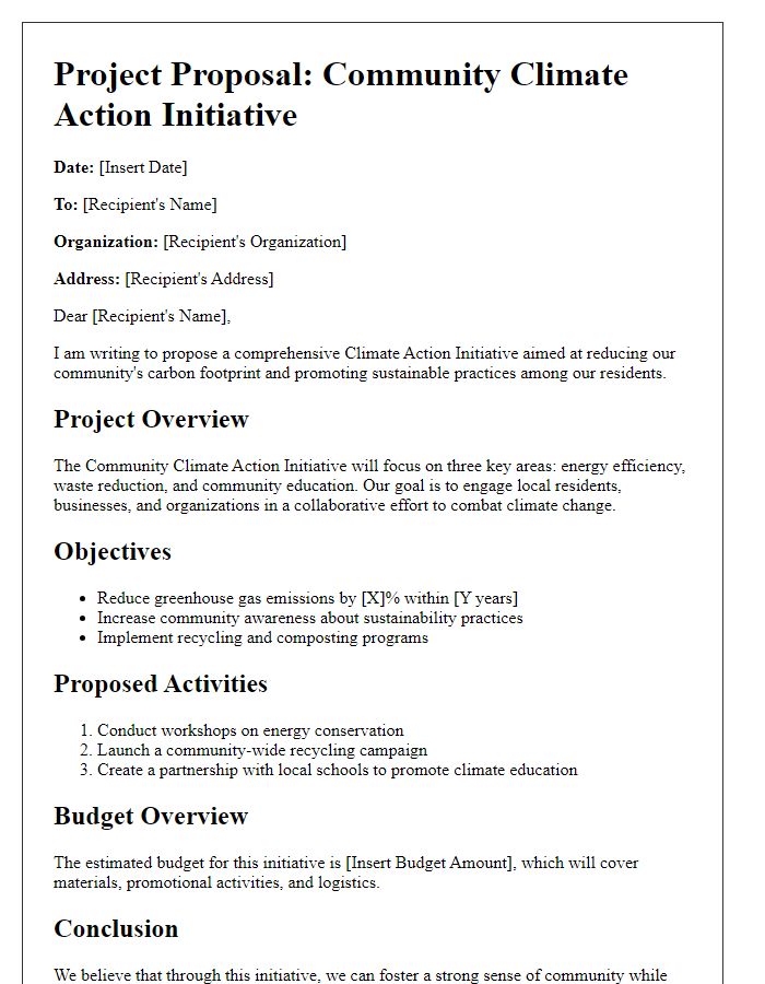 Letter template of climate action project proposal