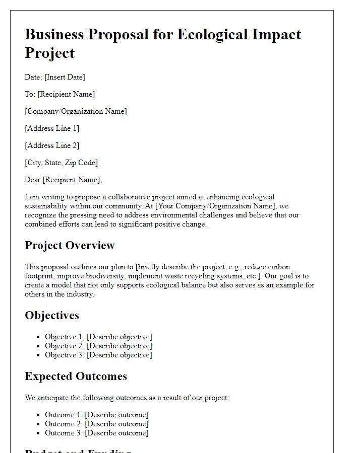 Letter template of ecological impact business proposal