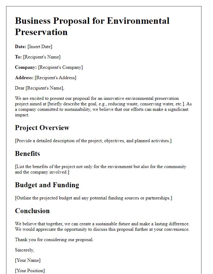 Letter template of environmental preservation business proposal