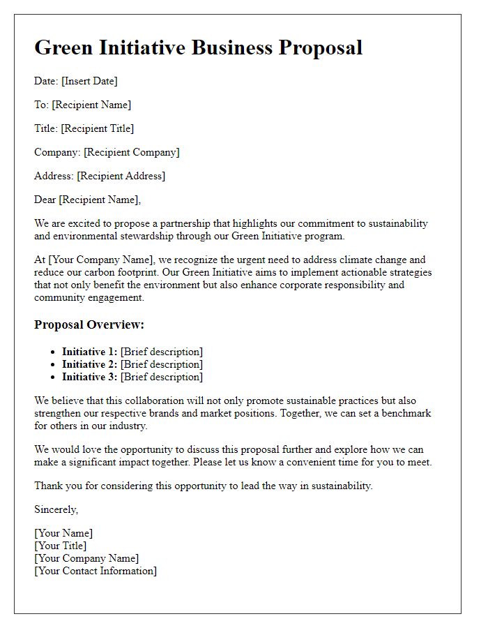 Letter template of green initiative business proposal