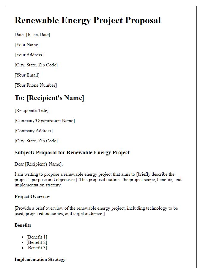 Letter template of renewable energy project proposal