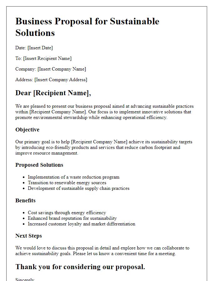 Letter template of sustainability-focused business proposal