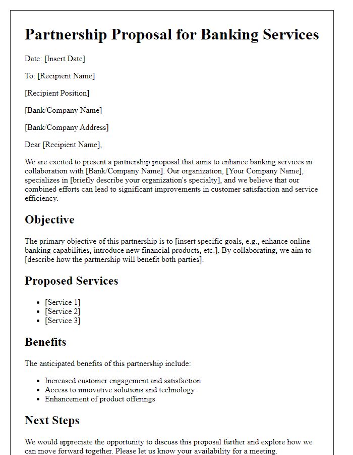 Letter template of banking services partnership proposal