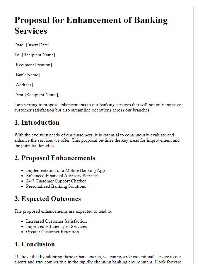 Letter template of banking services service enhancement proposal