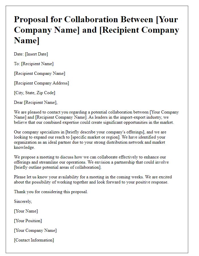 Letter template of import-export business collaboration proposal