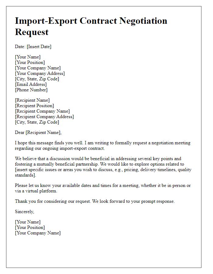 Letter template of import-export contract negotiation request