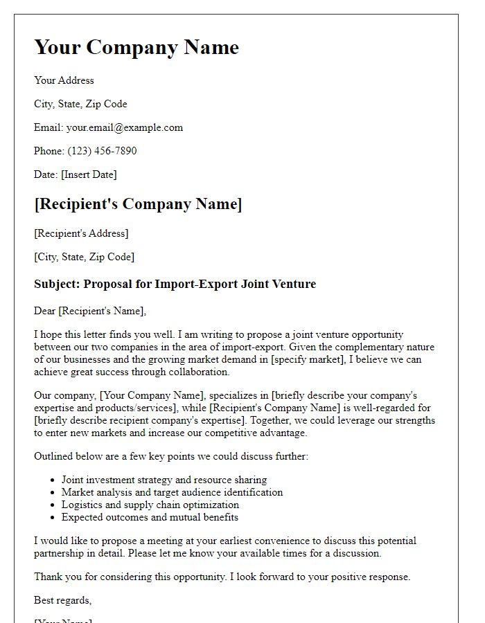 Letter template of import-export joint venture request