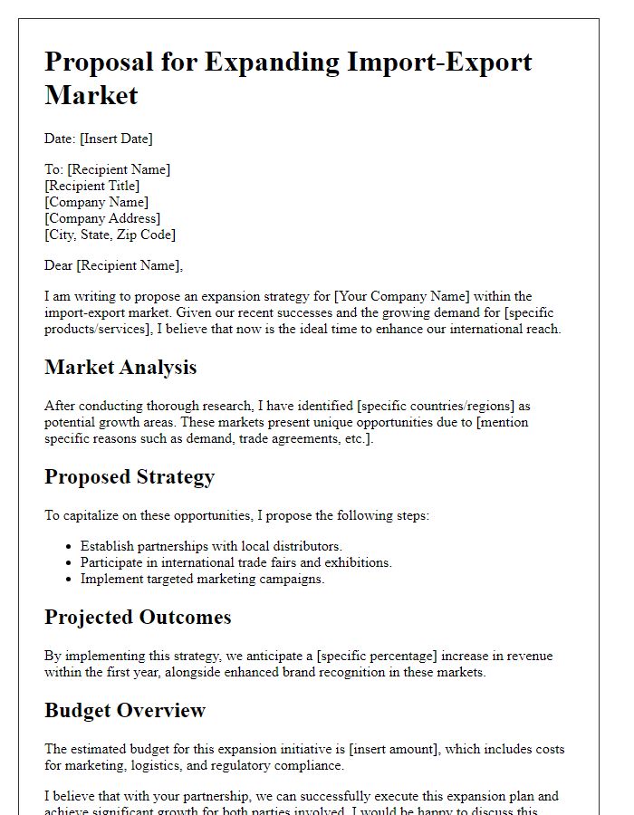 Letter template of import-export market expansion proposal