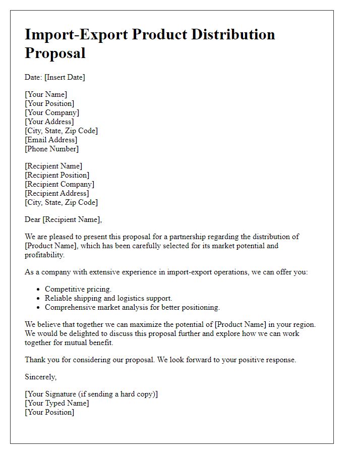 Letter template of import-export product distribution proposal