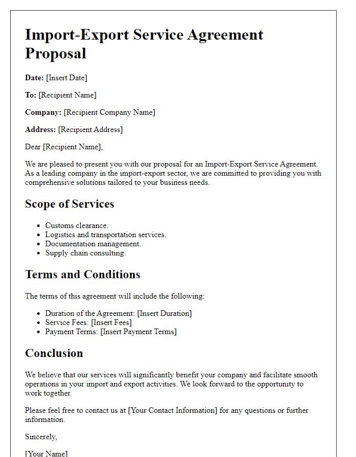 Letter template of import-export service agreement proposal