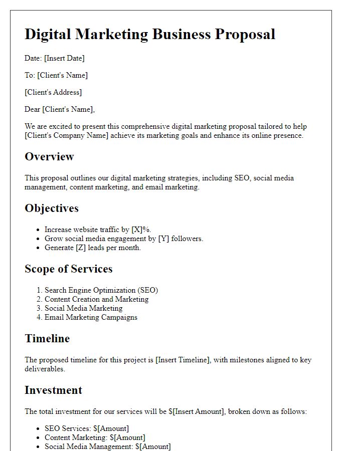 Letter template of a comprehensive digital marketing business proposal