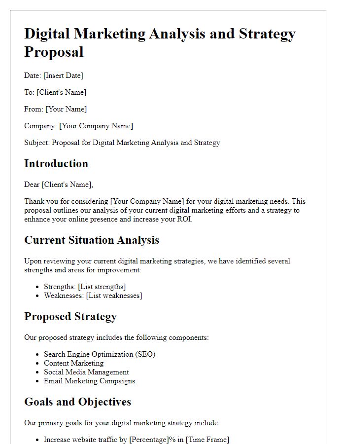 Letter template of a digital marketing analysis and strategy proposal