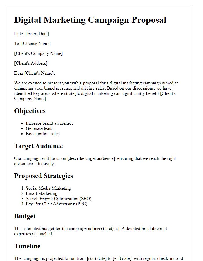 Letter template of a digital marketing campaign proposal