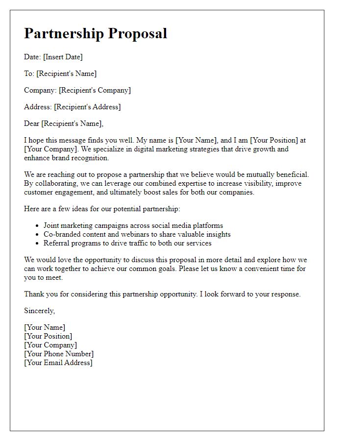 Letter template of a digital marketing partnership proposal