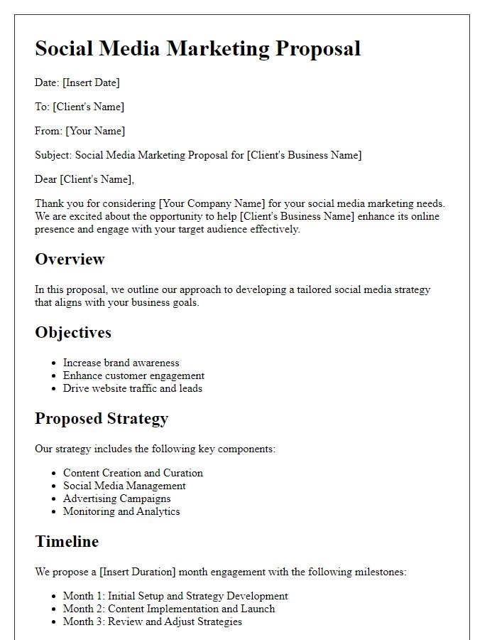 Letter template of a social media marketing proposal