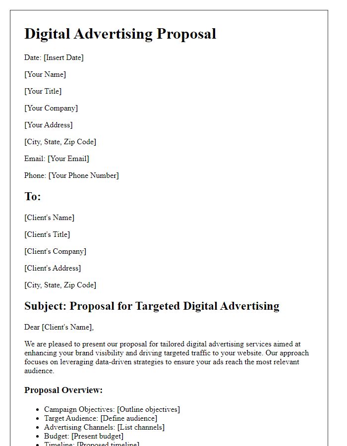 Letter template of a targeted digital advertising proposal