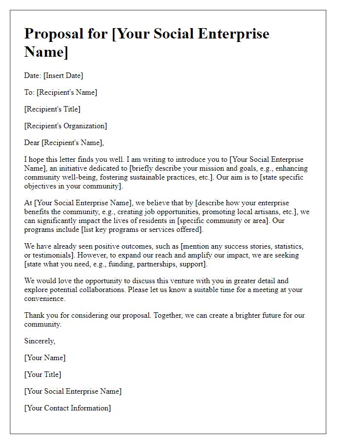 Letter template of community-focused social enterprise pitch