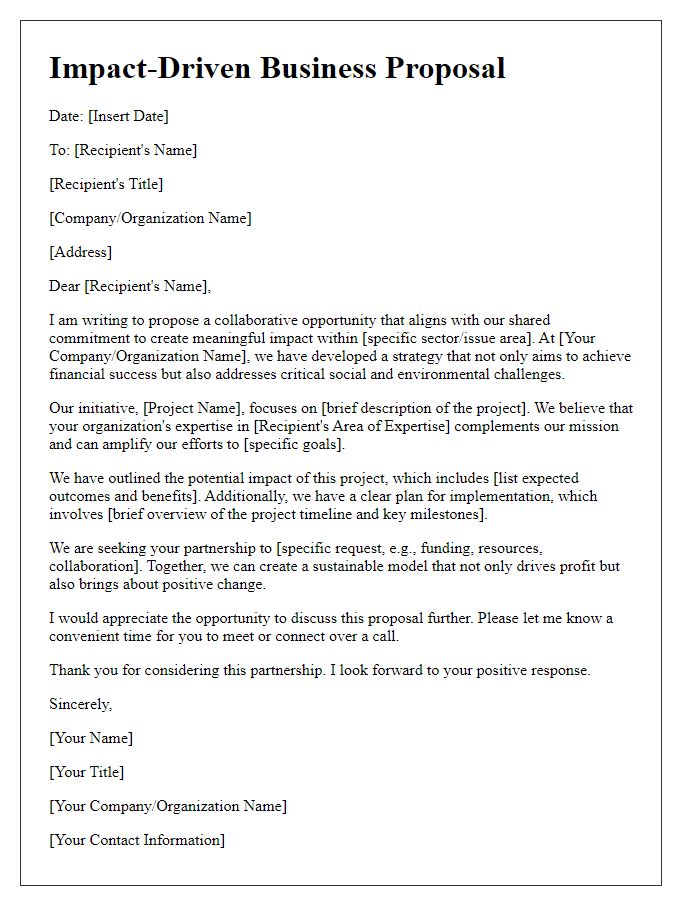 Letter template of impact-driven business proposal