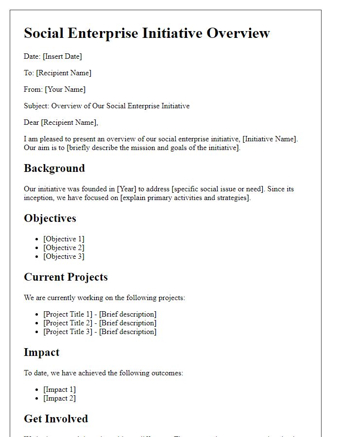 Letter template of social enterprise initiative overview