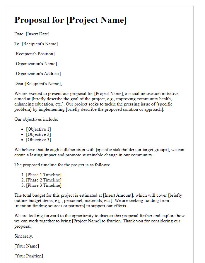 Letter template of social innovation project proposal