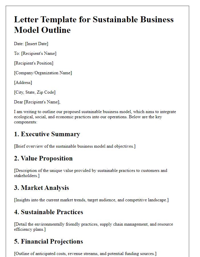 Letter template of sustainable business model outline