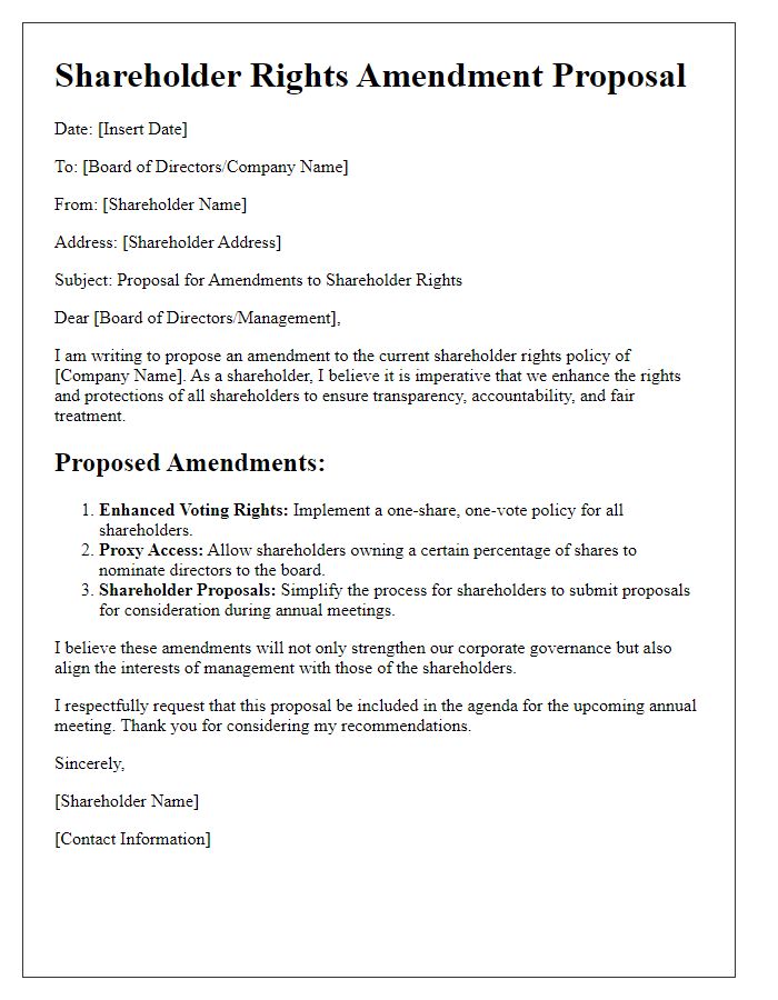 Letter template of shareholder rights amendment proposal.