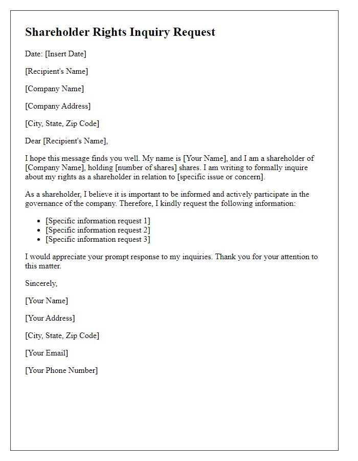 Letter template of shareholder rights inquiry request.