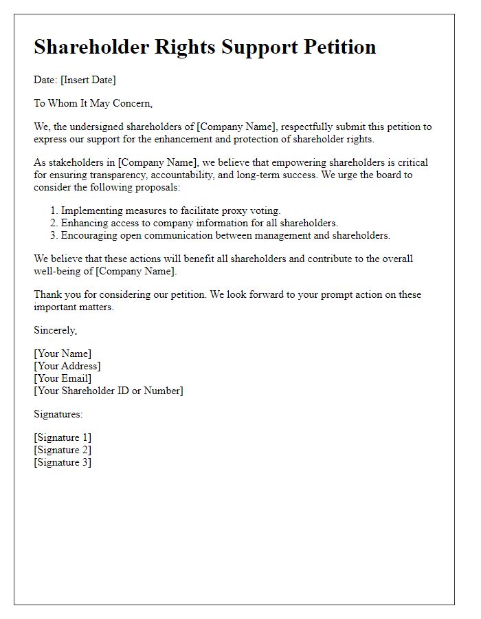 Letter template of shareholder rights support petition.