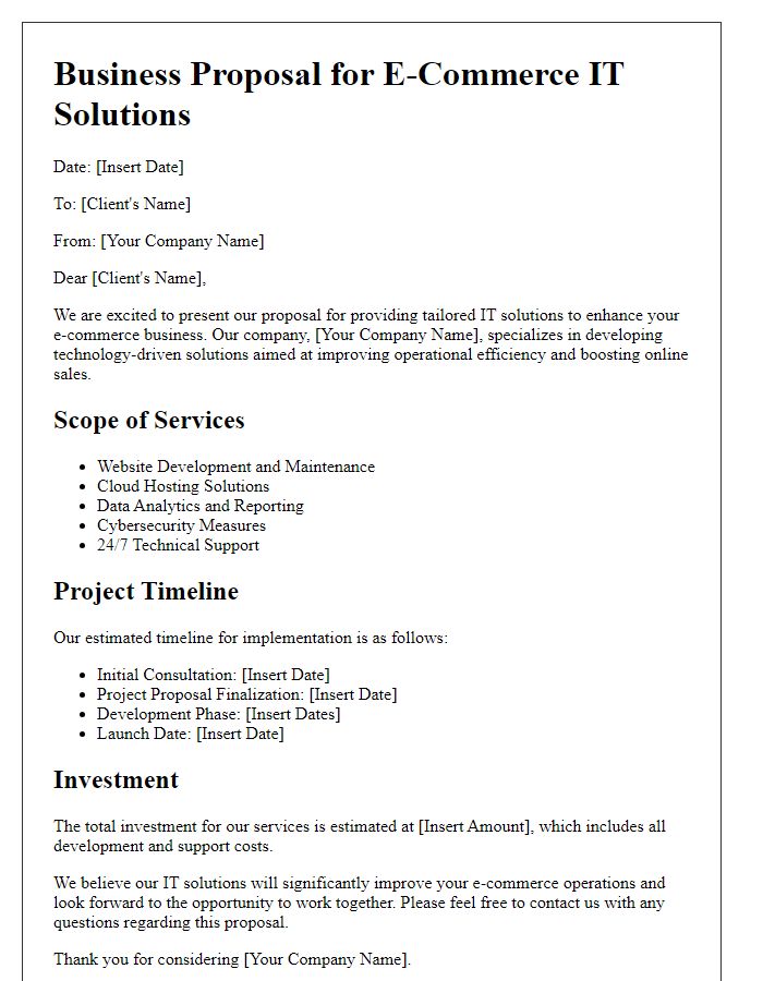 Letter template of IT solutions business proposal for e-commerce businesses.