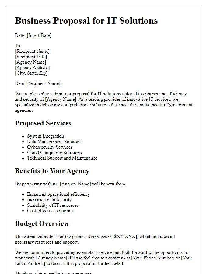 Letter template of IT solutions business proposal for government agencies.