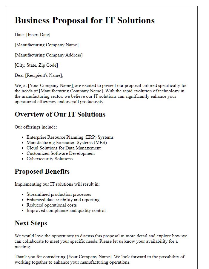 Letter template of IT solutions business proposal for manufacturing companies.